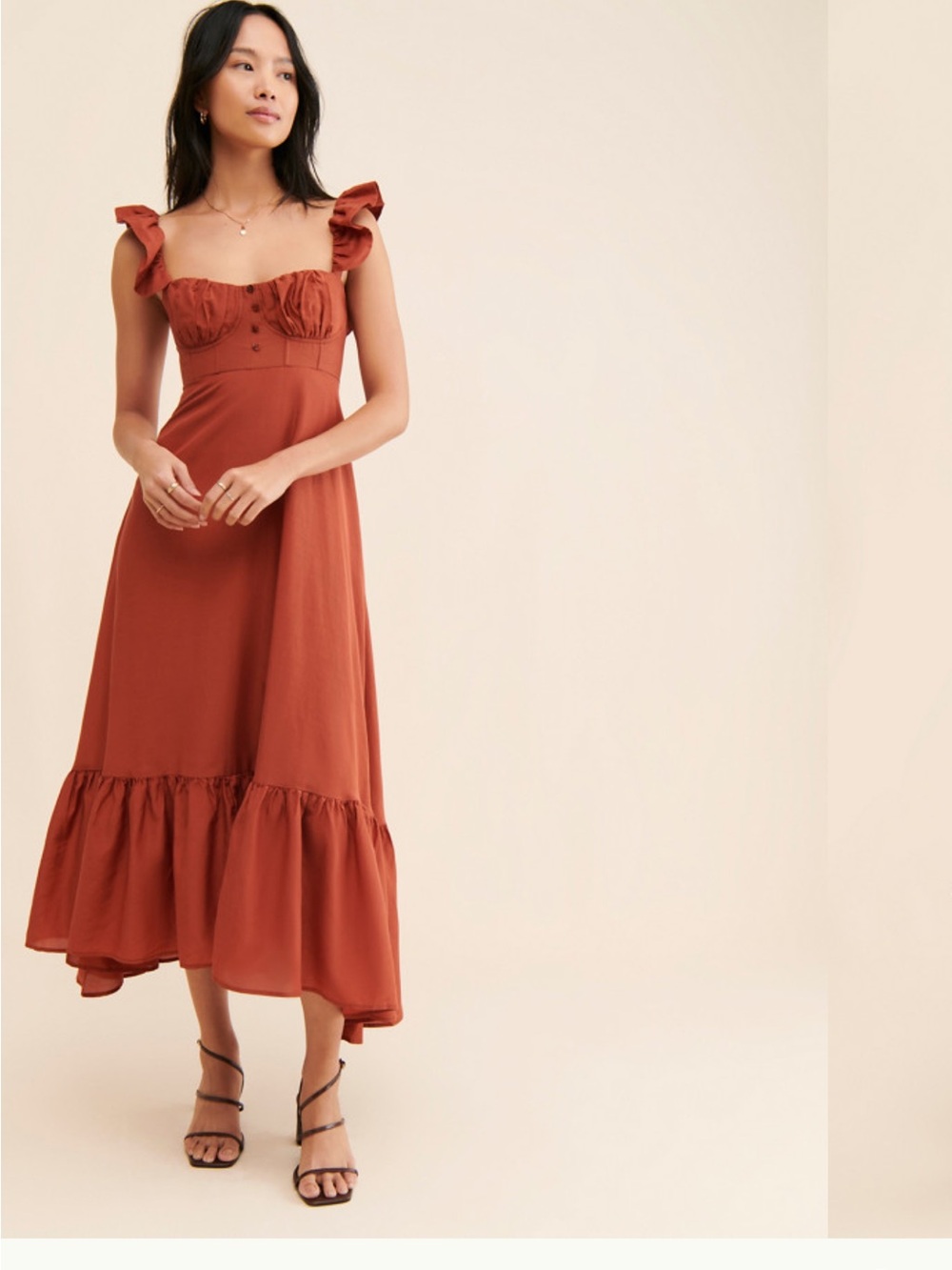 FARM Rio Rust Ruffle-Shoulder Maxi Dress - Picture 2 of 6